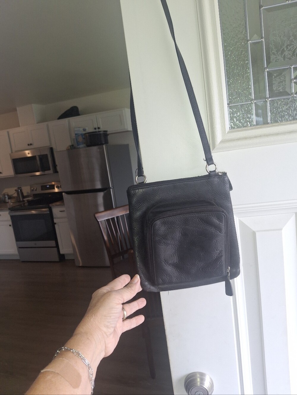 Black Leather Crossbody Bag By Fossil